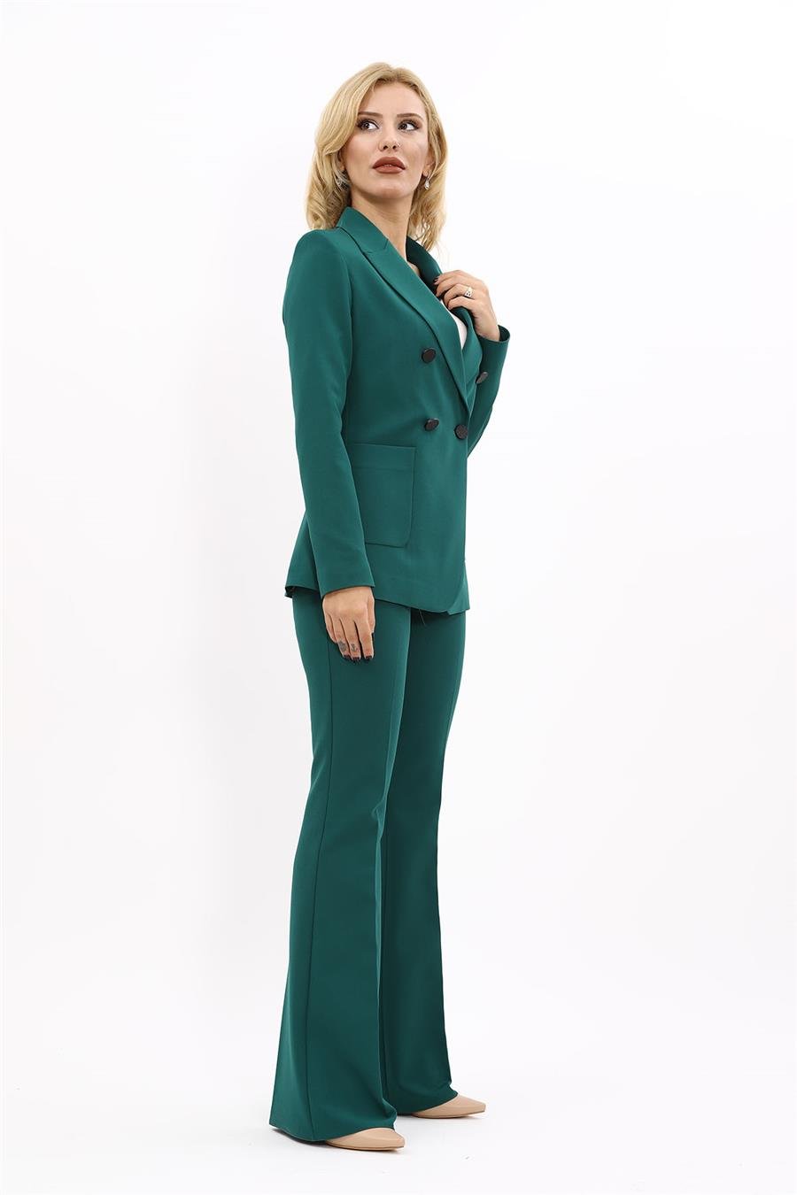 Cepli Şık Blazer Ceket  &  İspanyol Paça Pantolon Kadın Takım Elbise-Zümrüt Önder Özsoy 1162530 Pantolon Ceket Takım