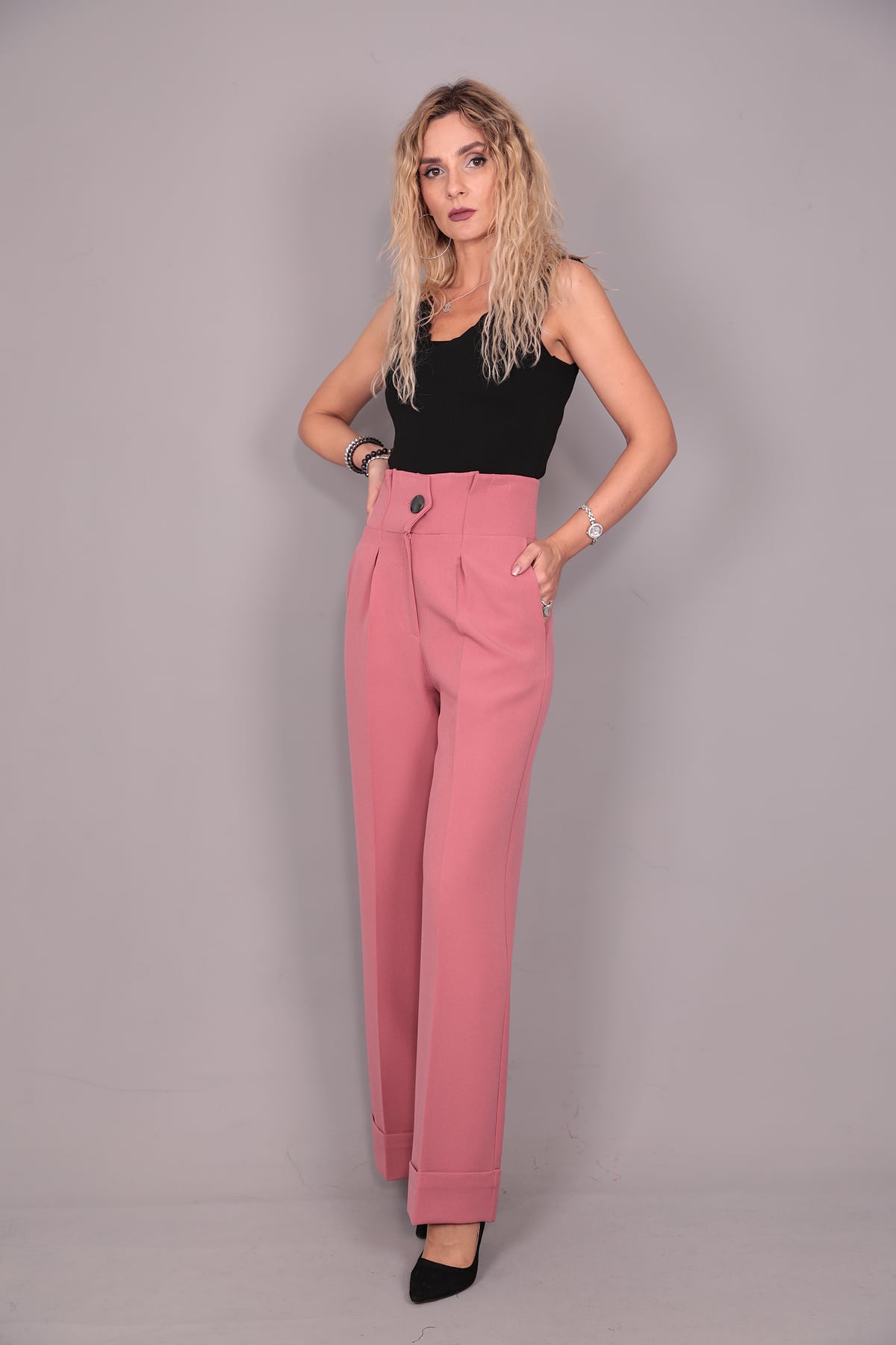 Duble Paça Yüksek Bel Pantolon-Gül Kurusu Önder Özsoy 5029100 Pantolon