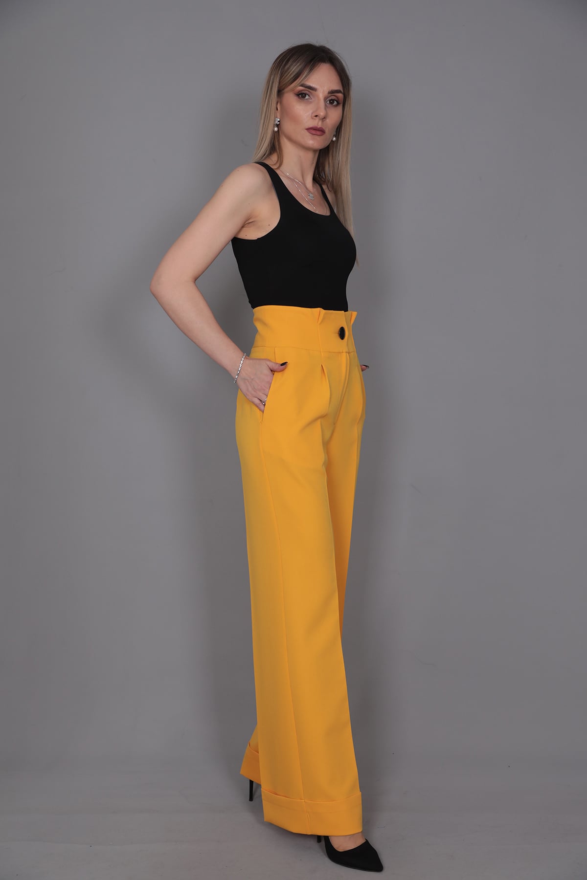 Duble Paça Yüksek Bel Pantolon-Hardal Önder Özsoy 5029100 Pantolon