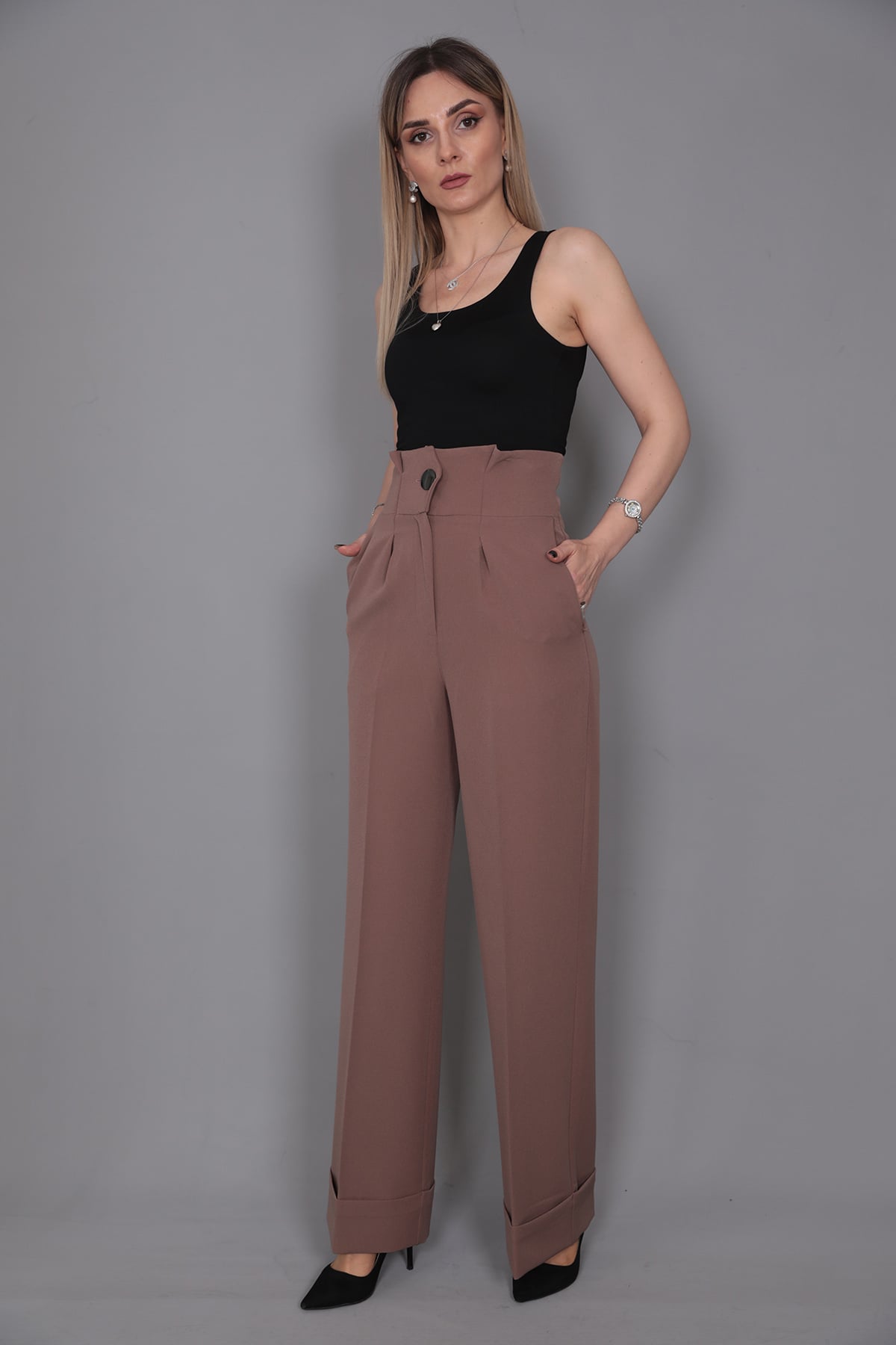 Duble Paça Yüksek Bel Pantolon-Kahve Önder Özsoy 5029100 Pantolon