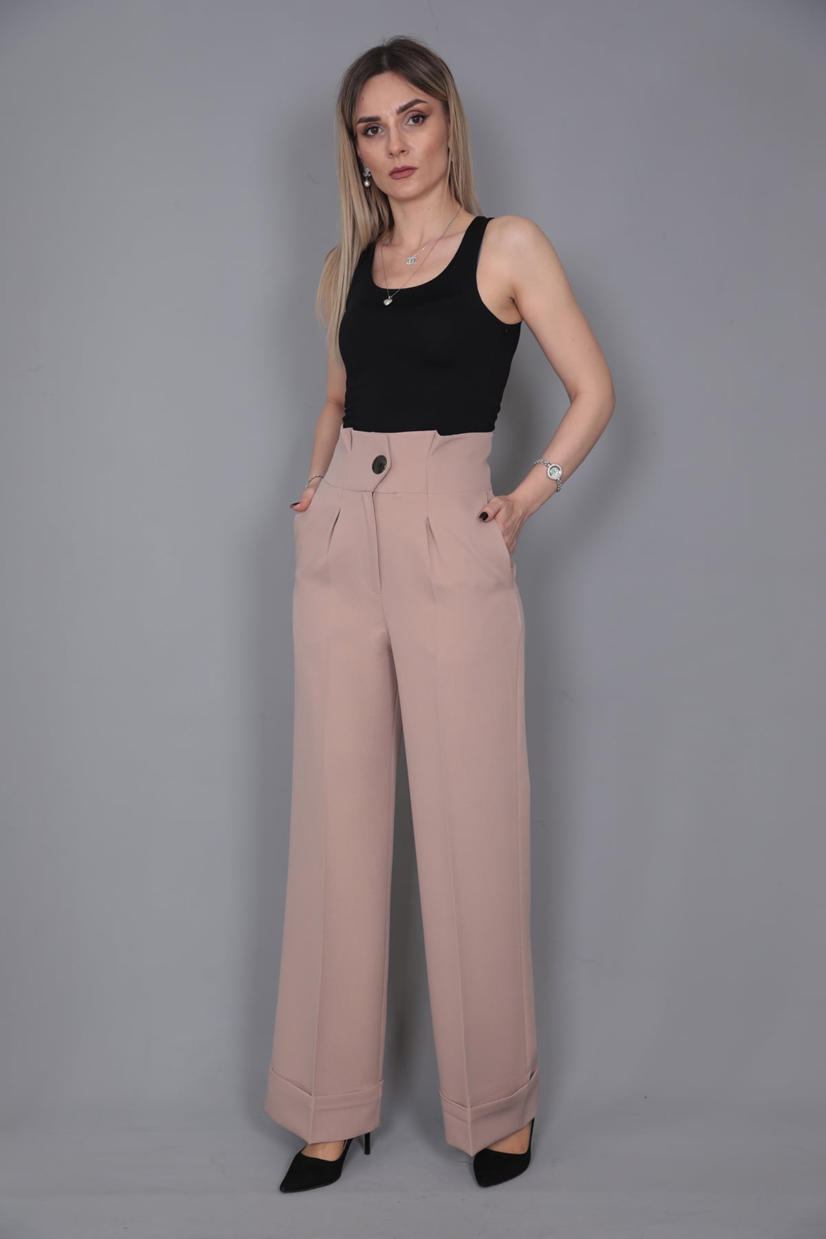 Duble Paça Yüksek Bel Pantolon-Taş Önder Özsoy 5029100 Pantolon