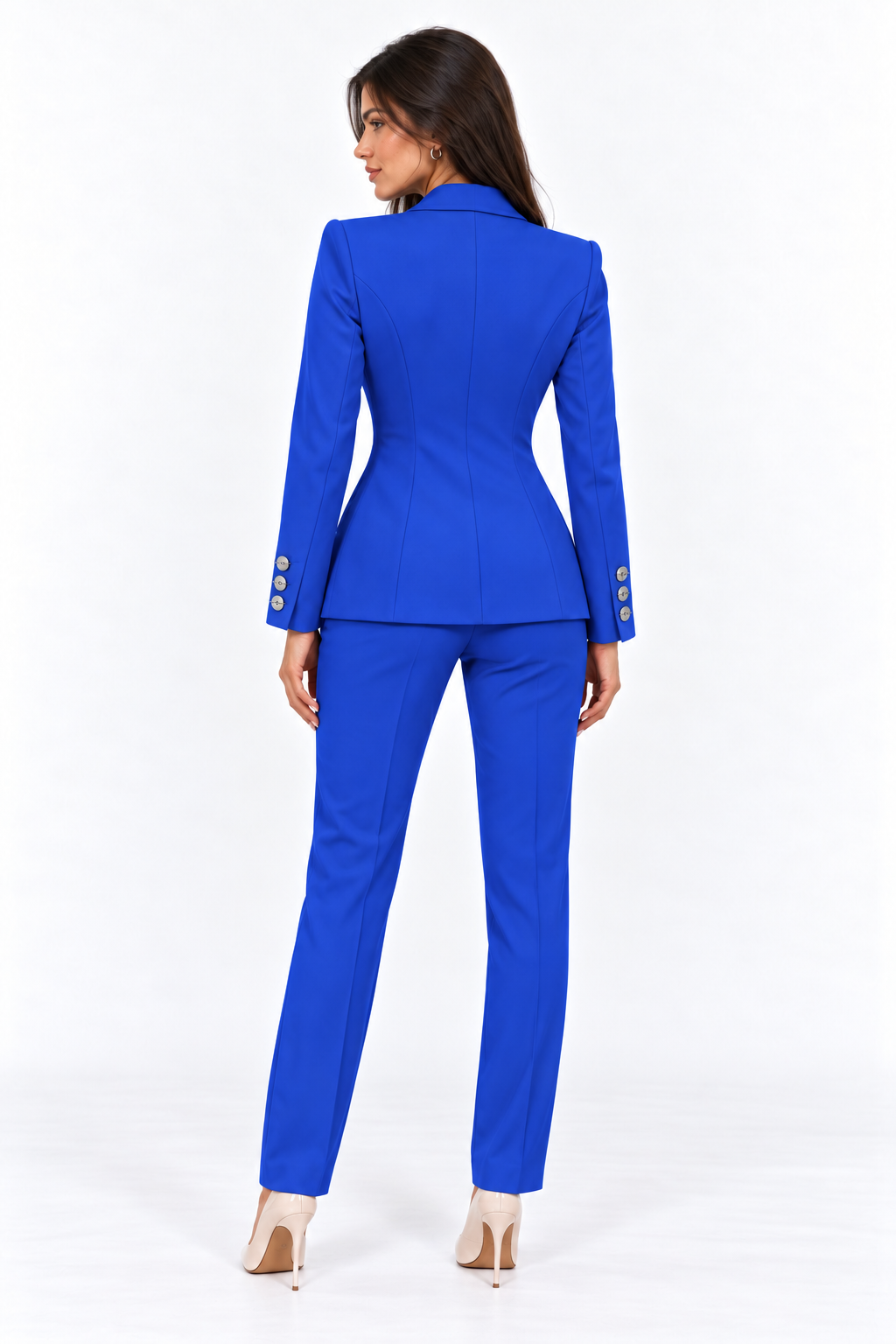 Erkek Yaka Asimetrik Kruvaze Ceket & Cepli Boru Paça Pantolon Kadın Takım Elbise-Saks - 1179505 Önder Özsoy 1179505 Boru Paça