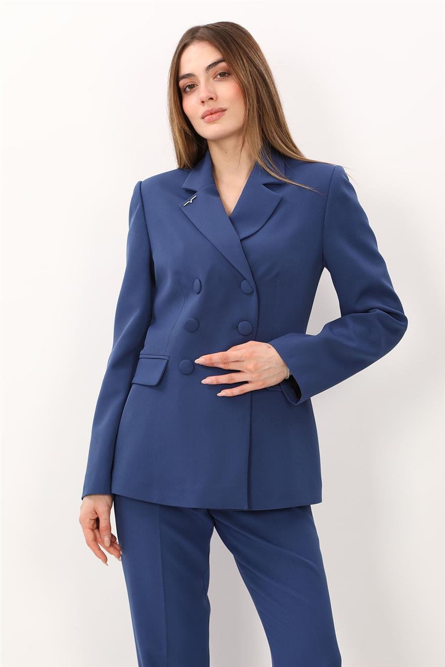Erkek Yaka Blazer Ceket-İndigo Önder Özsoy 1081100 Ara Boy Ceket