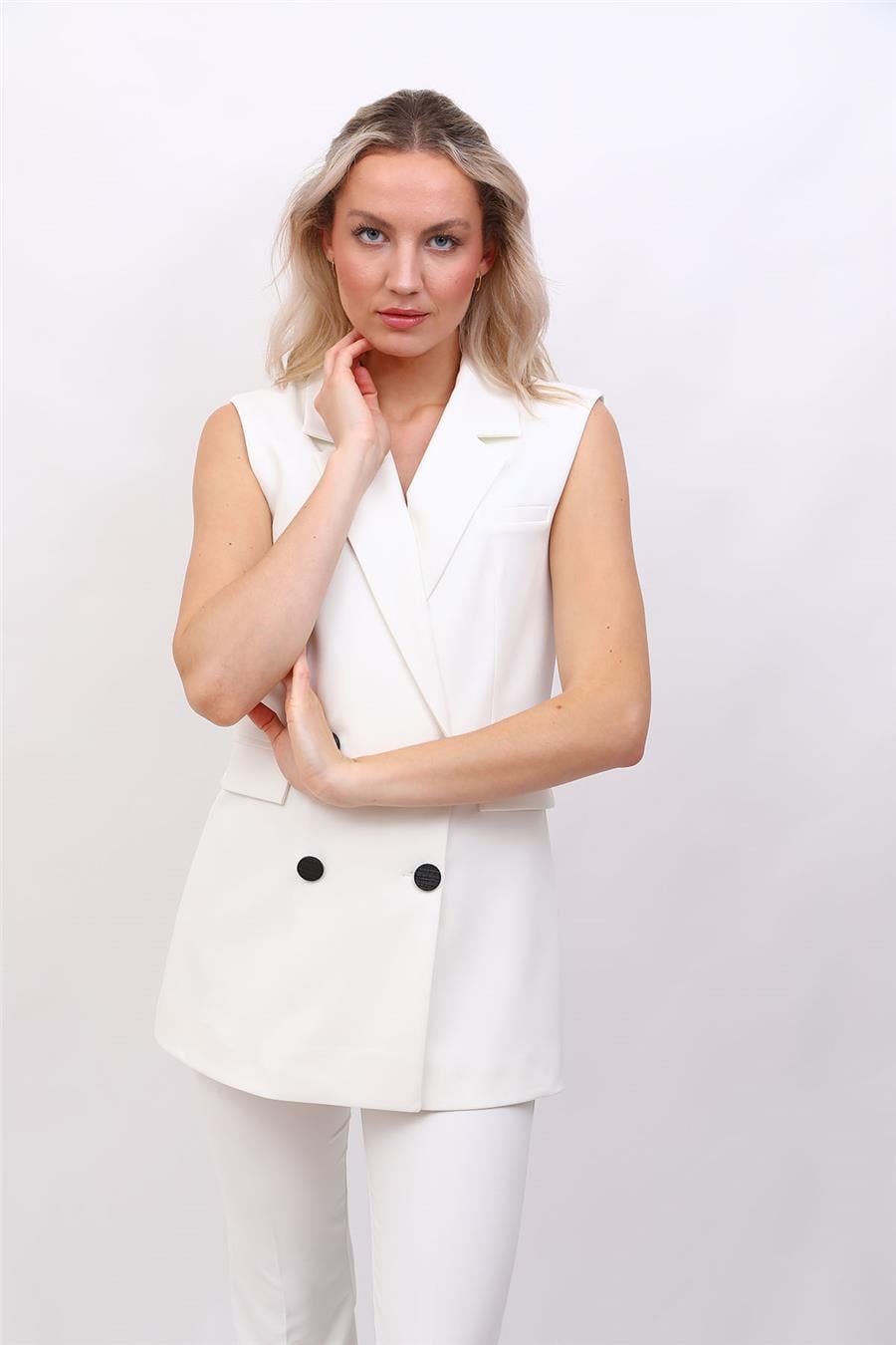 Erkek Yaka Blazer Yelek-Beyaz Önder Özsoy 1523100 Blazer Yelek