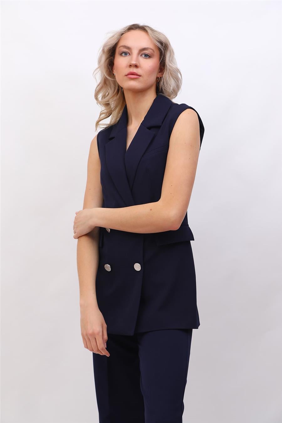 Erkek Yaka Blazer Yelek-Lacivert Önder Özsoy 1523100 Blazer Yelek