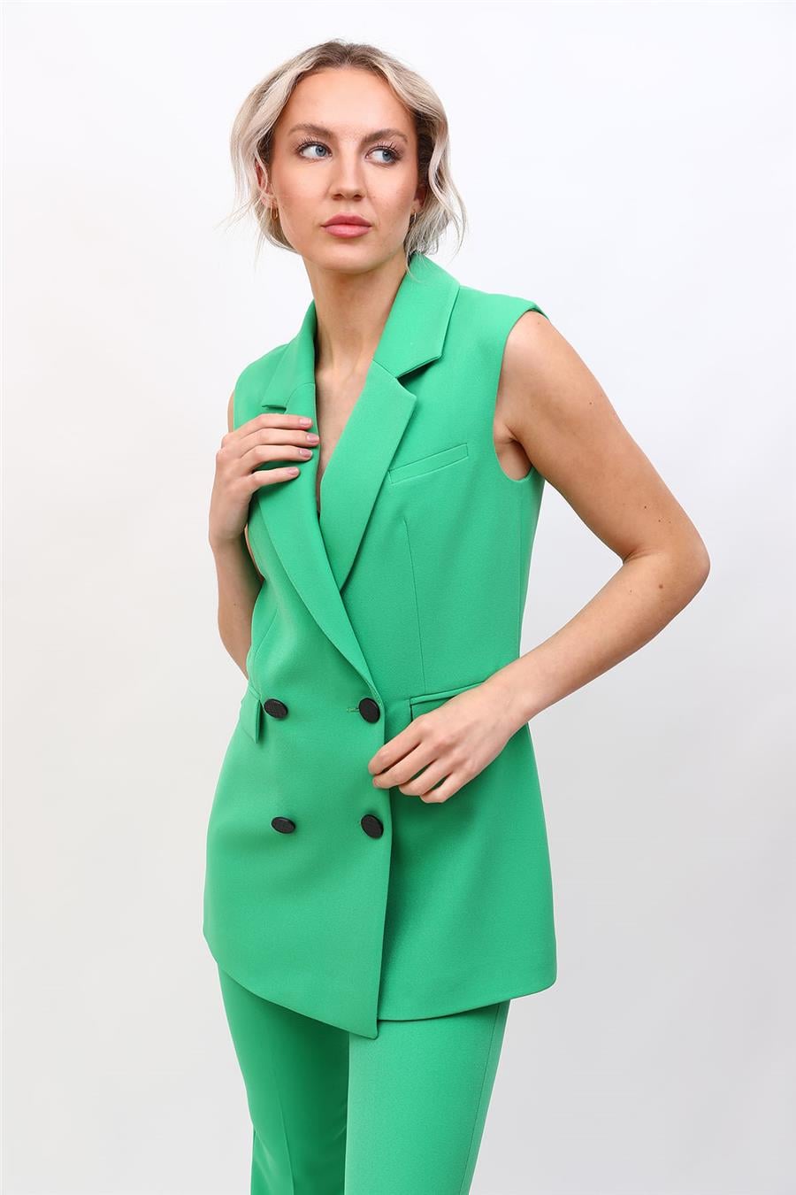 Erkek Yaka Blazer Yelek-Yeşil Önder Özsoy 1523100 Blazer Yelek
