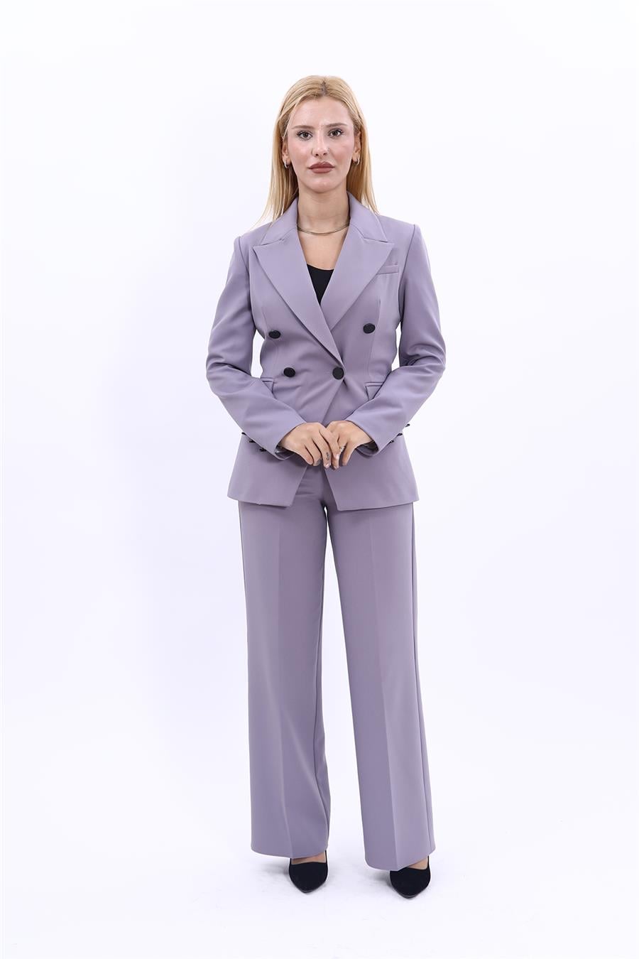 Erkek Yaka  Çapraz Ceket & Bol Paça Pantolon-Antrasit Önder Özsoy 1047520 Kruvaze Çapraz Ceket & Bol Paça Pantolon Takım