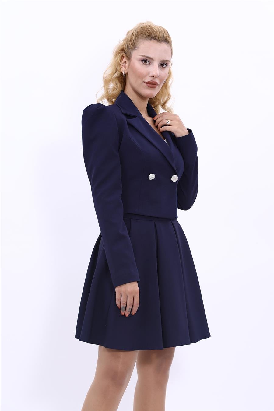 Erkek Yaka Drape Kollu Kısa Ceket-Lacivert Önder Özsoy 1057100 Drape Ceket