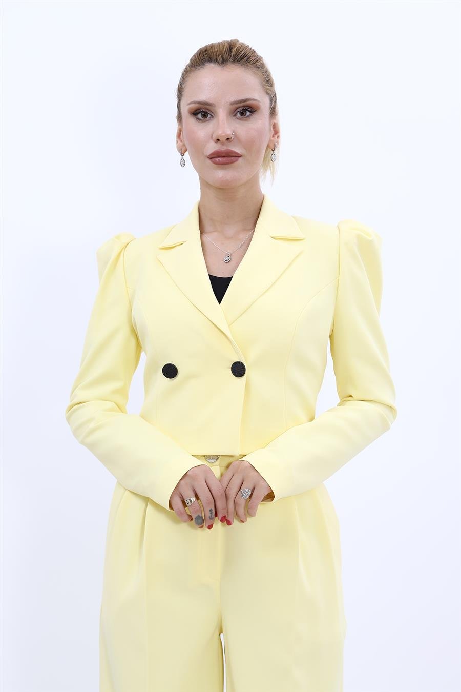 Erkek Yaka Drape Kollu Kısa Ceket-Sarı Önder Özsoy 1057100 Drape Ceket