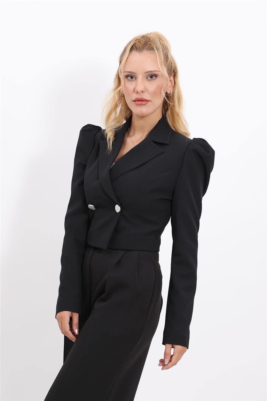 Erkek Yaka Drape Kollu Kısa Ceket-Siyah Önder Özsoy 1057100 Drape Ceket