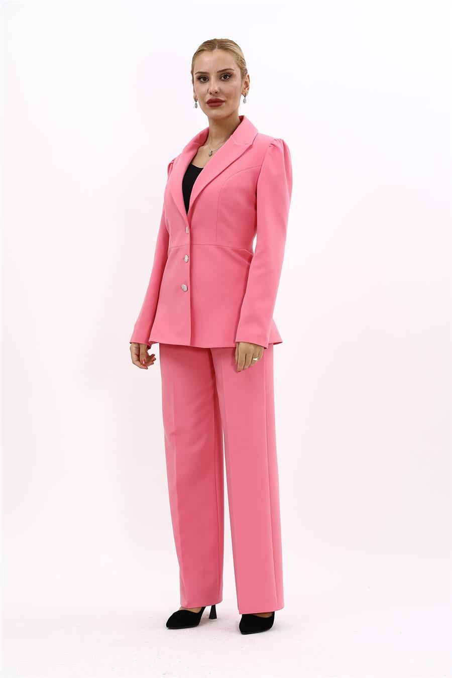 Erkek Yaka Kolu Büzgülü Ceket & Bol Paça Pantolon-Pembe Önder Özsoy 1063520 Midi Boy Drape Kol Ceket & Bol Paça Pantolon Takım