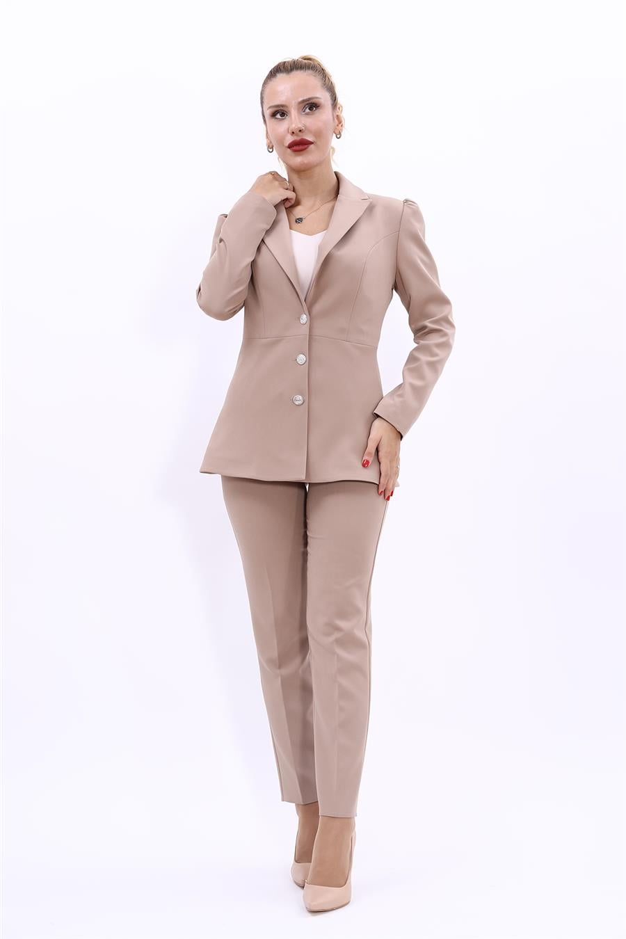 Erkek Yaka Kolu Büzgülü Ceket & Dar Paça Pantolon-Taş Önder Özsoy 1063510 Midi Boy Drape Kol Ceket & Boru Paça Pantolon Takım