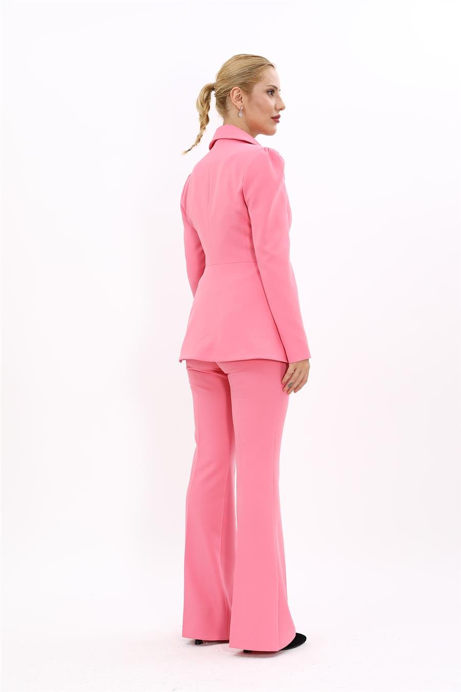 Erkek Yaka Kolu Büzgülü Ceket & İspanyol Paça Pantolon-Pembe Önder Özsoy 1063530 Midi Boy Drape Kol Ceket & İspanyol  Paça Pantolon Takım