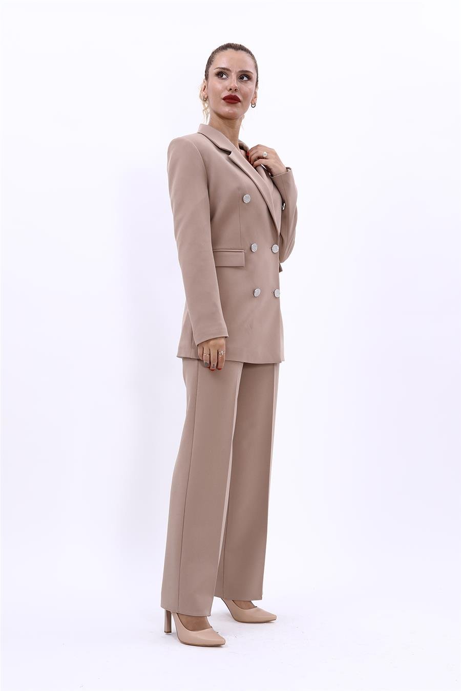 Erkek Yaka Kuruvaze Blazer Ceket & Bol Paça Pantolon-Taş Önder Özsoy 1034520 Blazer Ceket & Bol Paça Pantolon Takım