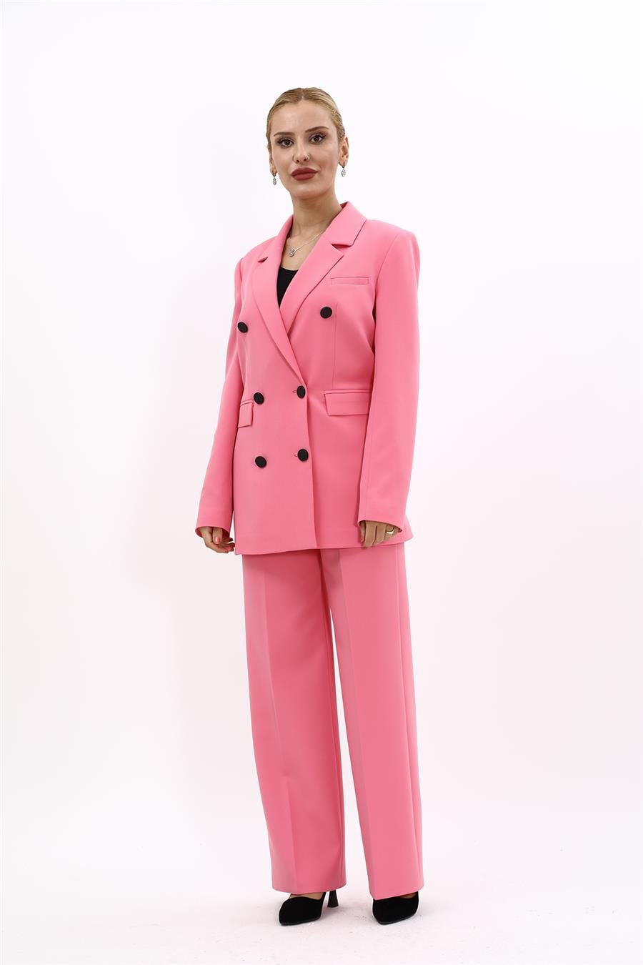 Erkek Yaka Kuruvaze Blazer Ceket & Bol Paça Pantolon-Pembe Önder Özsoy 1034520 Blazer Ceket & Bol Paça Pantolon Takım