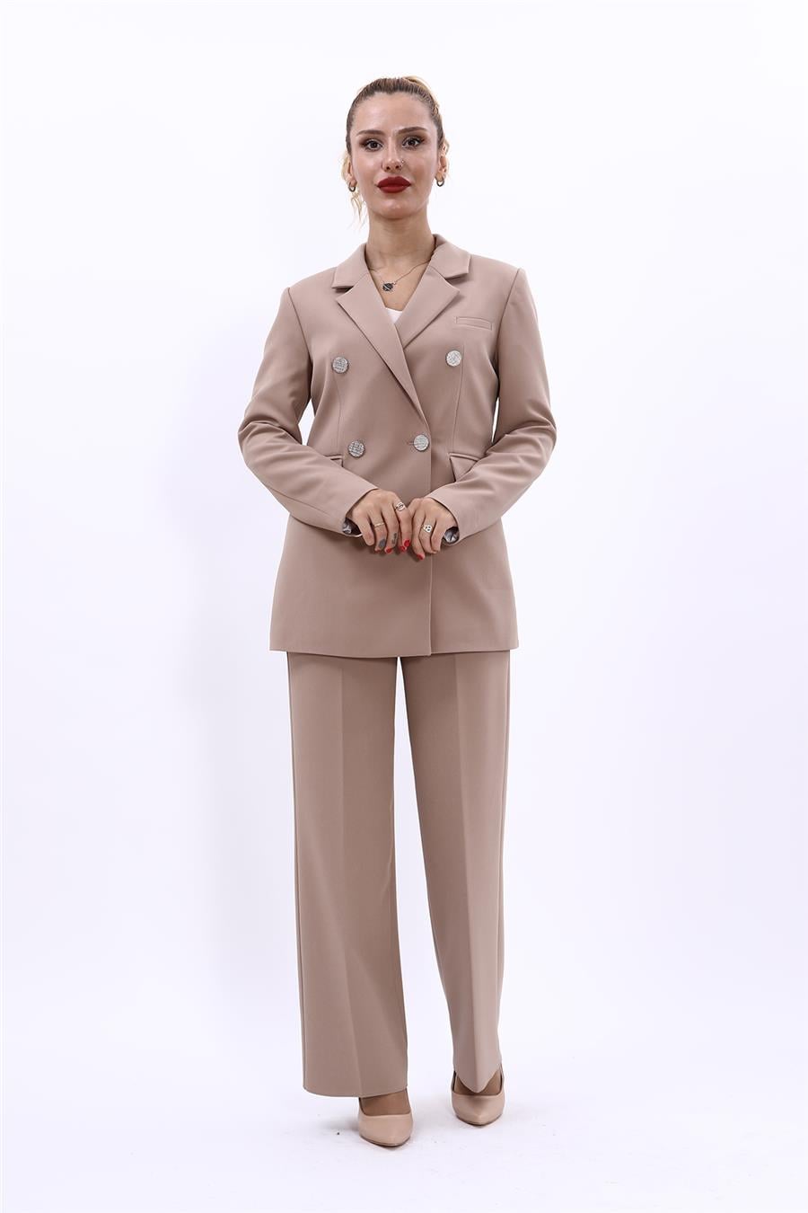 Erkek Yaka Kuruvaze Blazer Ceket & Bol Paça Pantolon-Taş Önder Özsoy 1034520 Blazer Ceket & Bol Paça Pantolon Takım