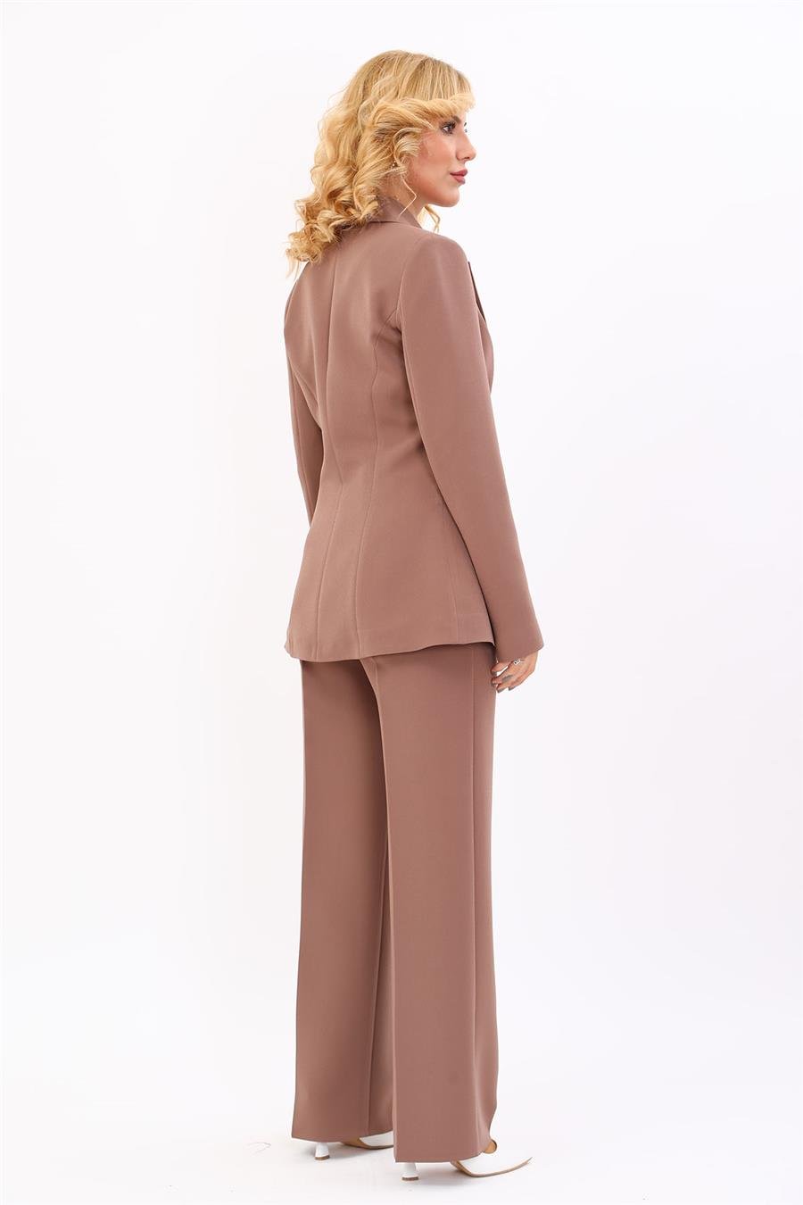 Erkek Yaka Kuruvaze Blazer Ceket & Bol Paça Pantolon-Kahve Önder Özsoy 1034520 Blazer Ceket & Bol Paça Pantolon Takım