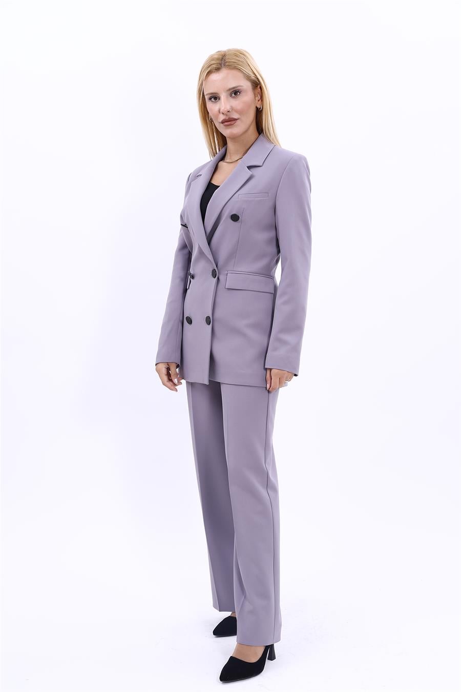 Erkek Yaka Kuruvaze Blazer Ceket & Bol Paça Pantolon-Antrasit Önder Özsoy 1034520 Blazer Ceket & Bol Paça Pantolon Takım