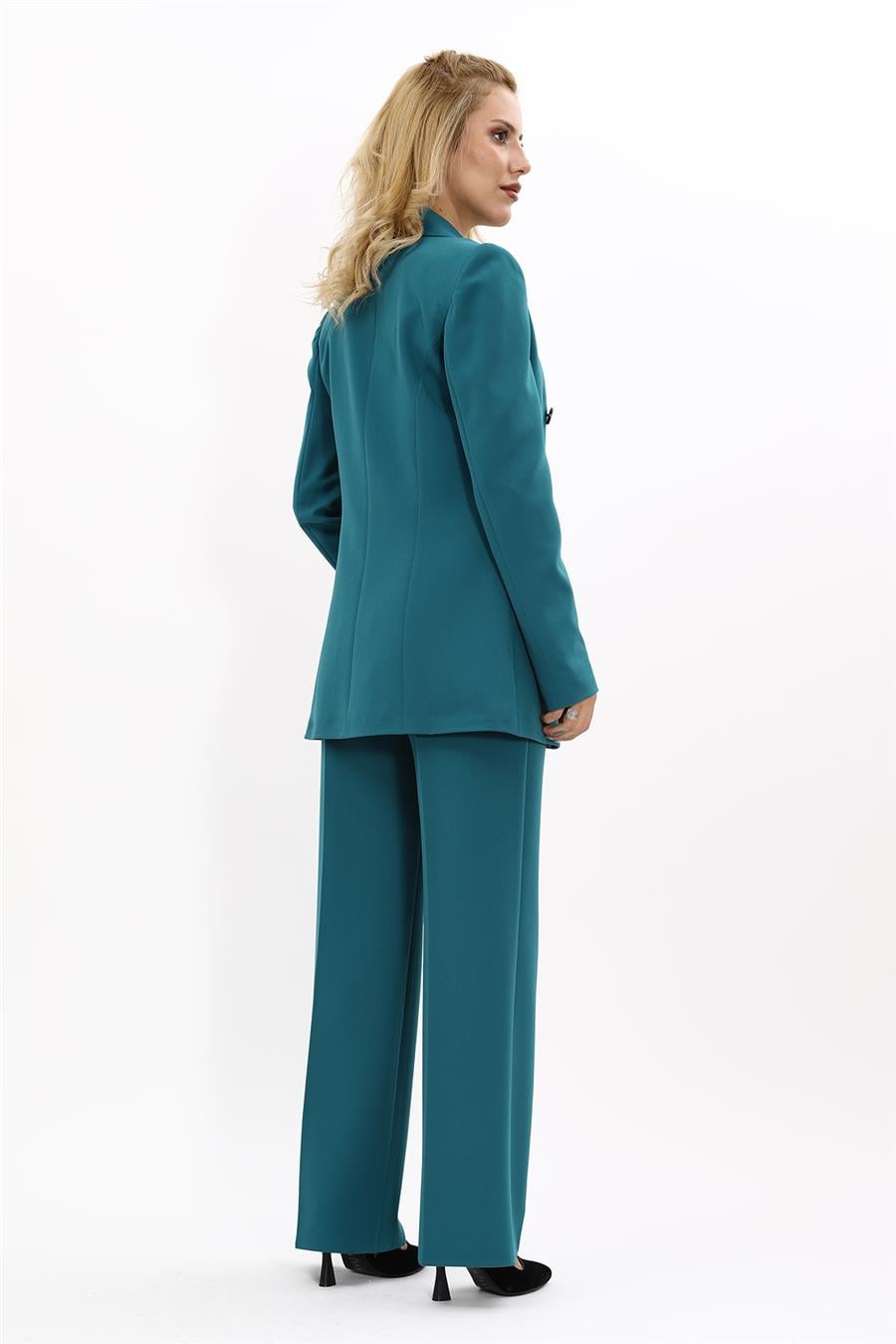 Erkek Yaka Kuruvaze Blazer Ceket & Bol Paça Pantolon-Petrol Önder Özsoy 1034520 Blazer Ceket & Bol Paça Pantolon Takım