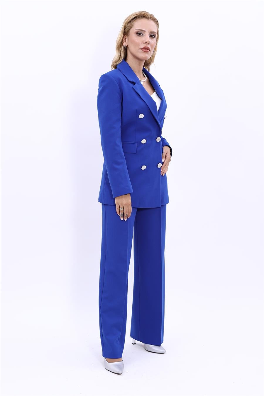 Erkek Yaka Kuruvaze Blazer Ceket & Bol Paça Pantolon-Saks Önder Özsoy 1034520 Blazer Ceket & Bol Paça Pantolon Takım