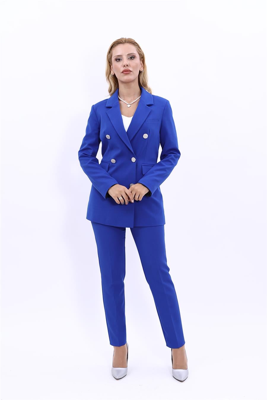 Erkek Yaka Kuruvaze Blazer Ceket & Dar Paça Pantolon-Saks Önder Özsoy 1034510 Blazer Ceket & Boru Paça Pantolon Takım