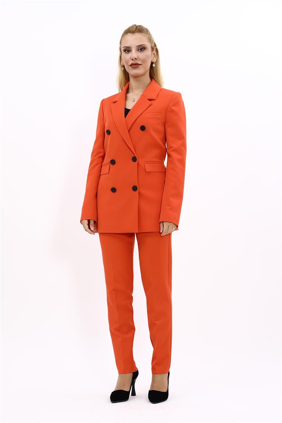 Erkek Yaka Kuruvaze Blazer Ceket & Dar Paça Pantolon-Turuncu Önder Özsoy 1034510 Blazer Ceket & Boru Paça Pantolon Takım