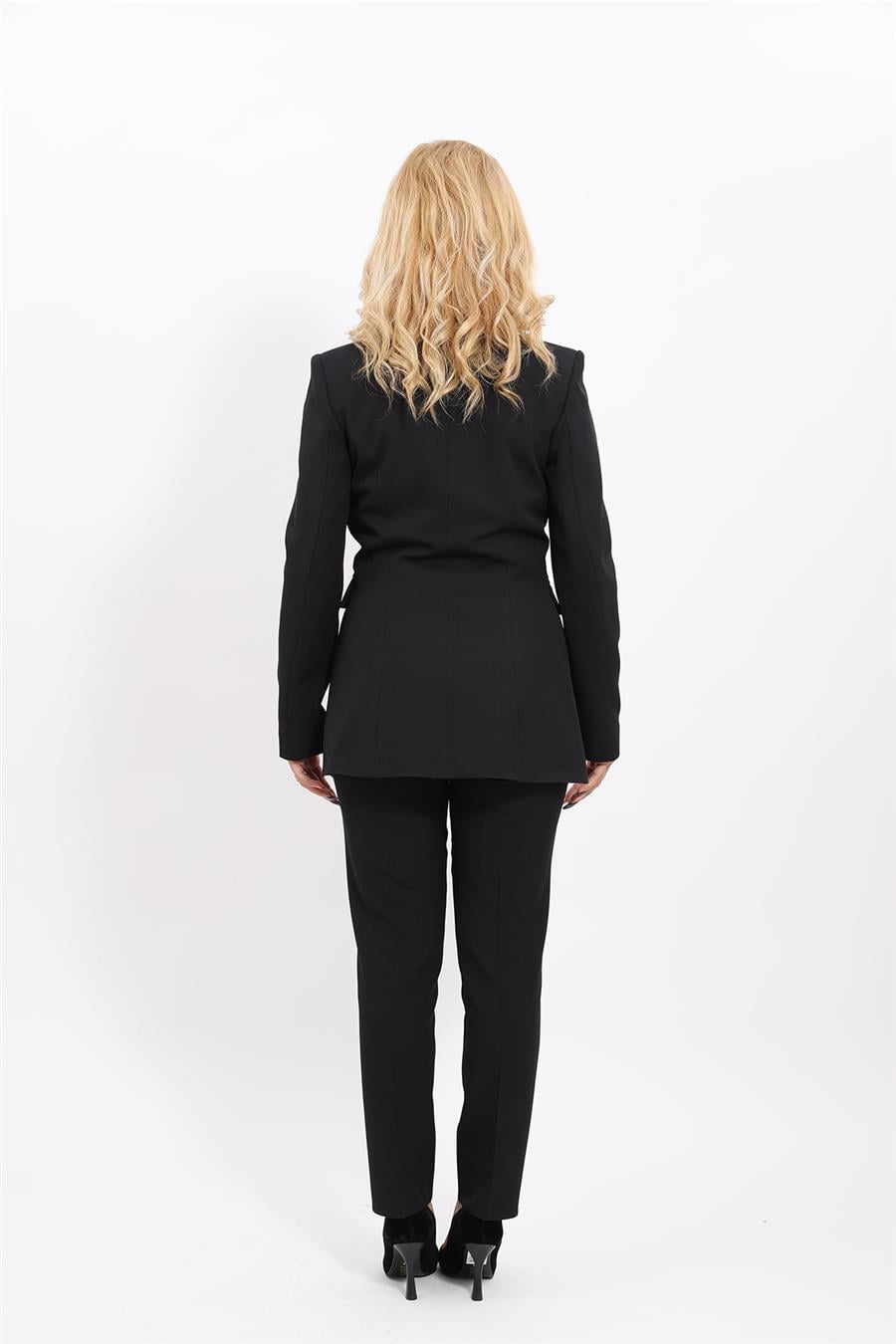 Erkek Yaka Kuruvaze Blazer Ceket & Dar Paça Pantolon-Siyah Önder Özsoy 1034510 Blazer Ceket & Boru Paça Pantolon Takım