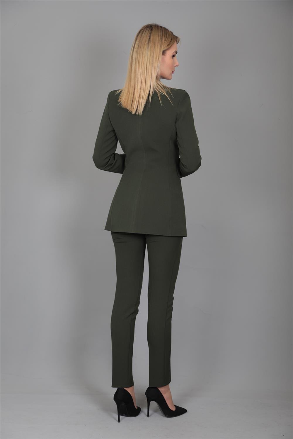 Erkek Yaka Kuruvaze Blazer Ceket & Dar Paça Pantolon-Haki Önder Özsoy 1034510 Blazer Ceket & Boru Paça Pantolon Takım