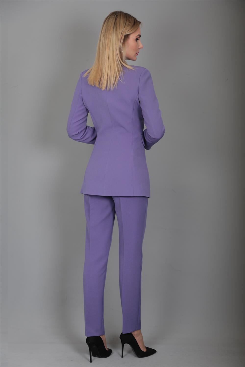Erkek Yaka Kuruvaze Blazer Ceket & Dar Paça Pantolon-Lila Önder Özsoy 1034510 Blazer Ceket & Boru Paça Pantolon Takım