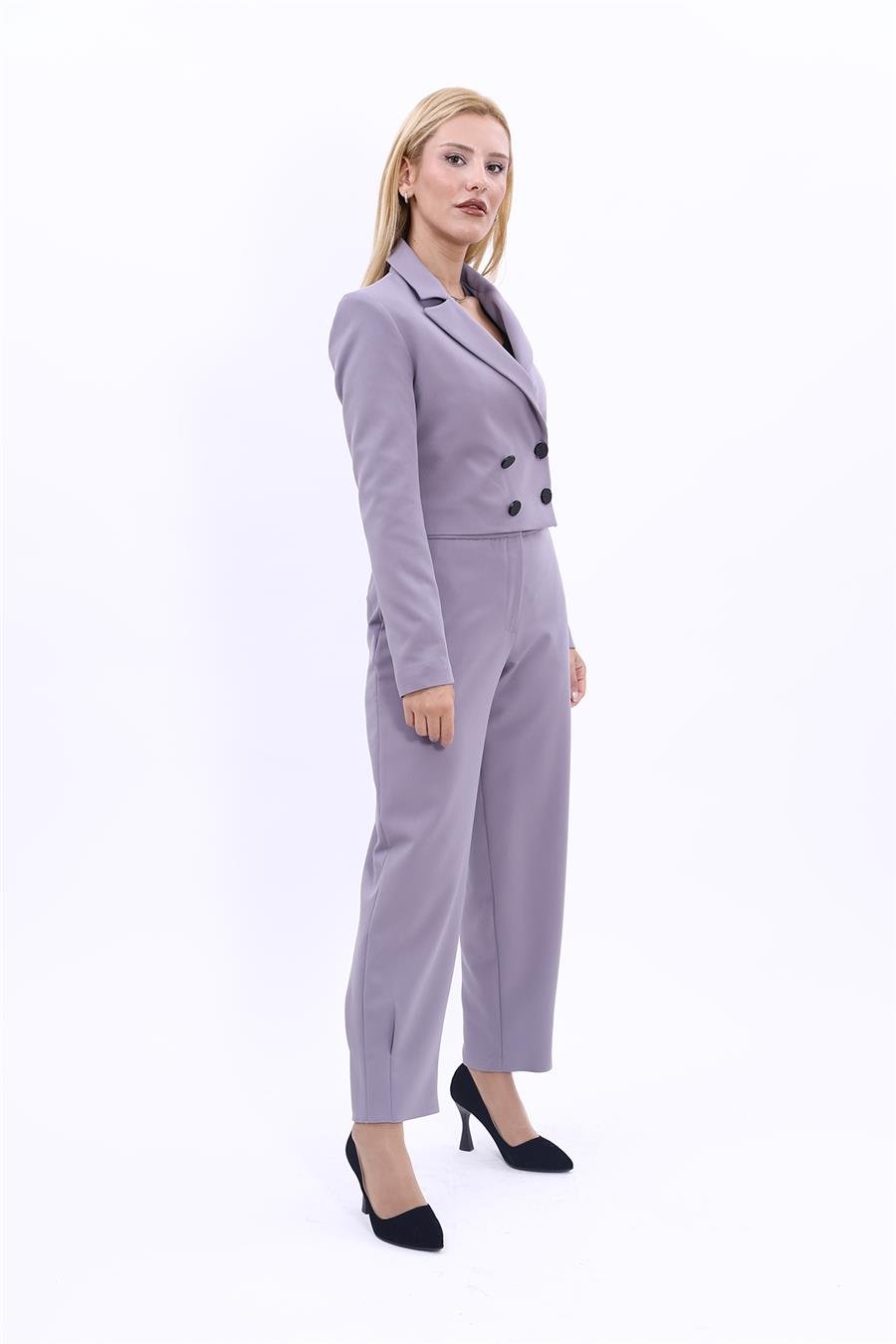 Erkek Yaka Kuruvaze Kısa Ceket & Paçası Pileli Pantolon-Antrasit Önder Özsoy 1048532 Mini Blazer Ceket & Pileli Paça Pantolon Takım