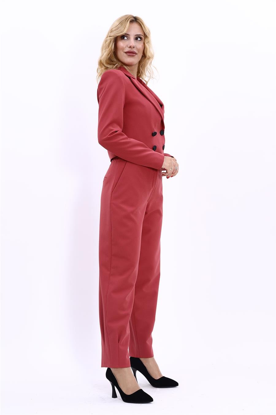 Erkek Yaka Kuruvaze Kısa Ceket & Paçası Pileli Pantolon-Kiremit Önder Özsoy 1048532 Mini Blazer Ceket & Pileli Paça Pantolon Takım