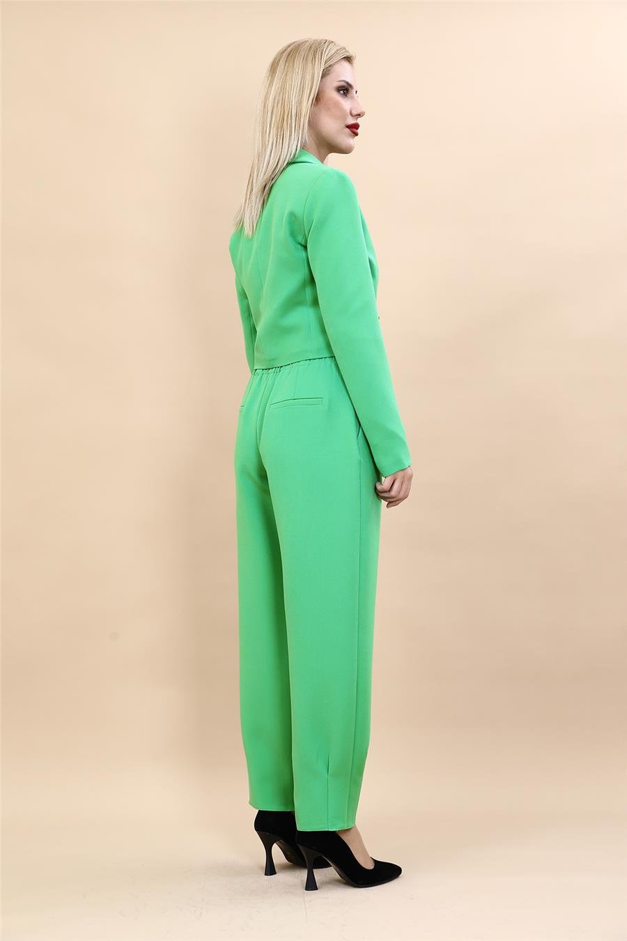 Erkek Yaka Kuruvaze Kısa Ceket & Paçası Pileli Pantolon-Yeşil Önder Özsoy 1048532 Mini Blazer Ceket & Pileli Paça Pantolon Takım