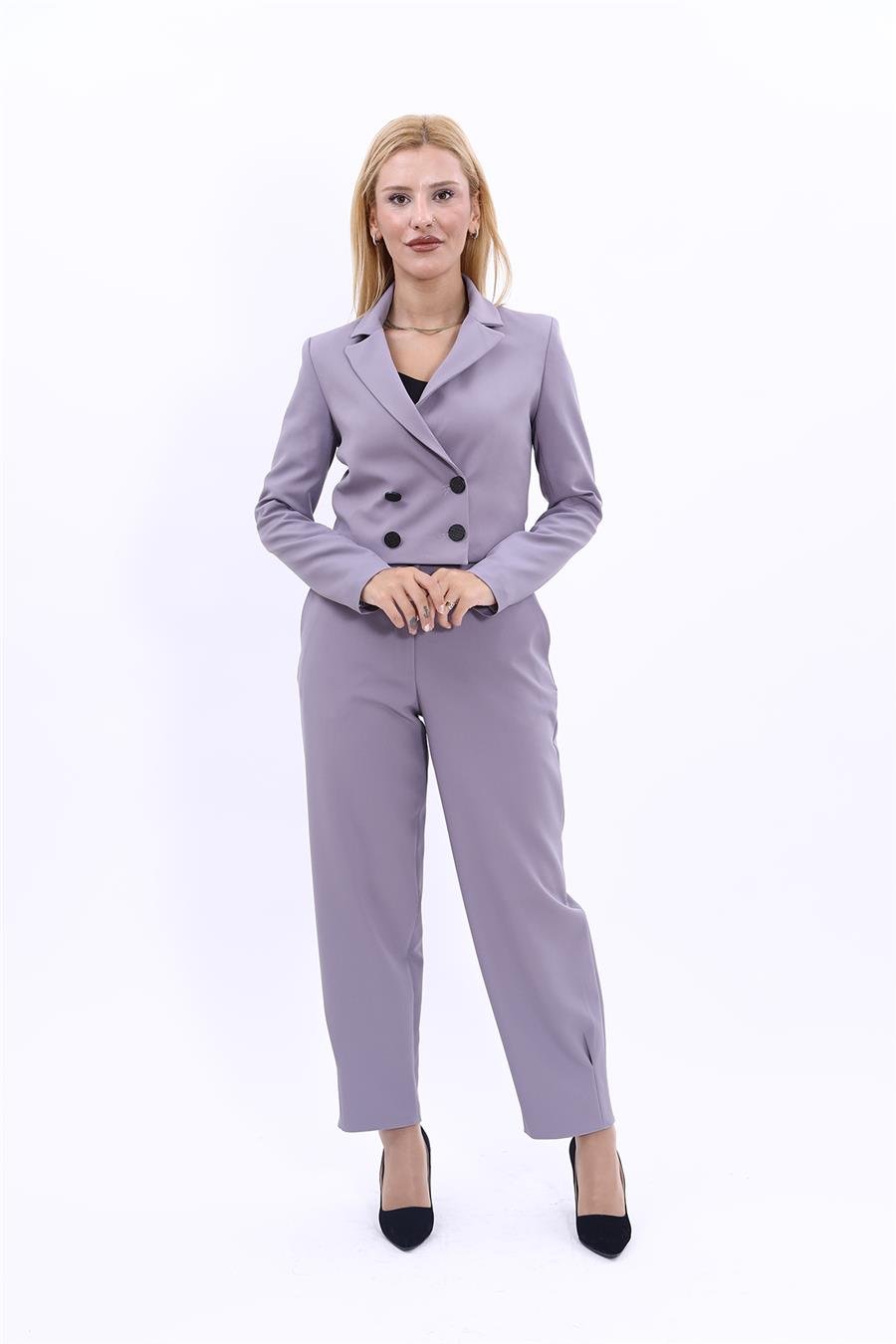 Erkek Yaka Kuruvaze Kısa Ceket & Paçası Pileli Pantolon-Antrasit Önder Özsoy 1048532 Mini Blazer Ceket & Pileli Paça Pantolon Takım