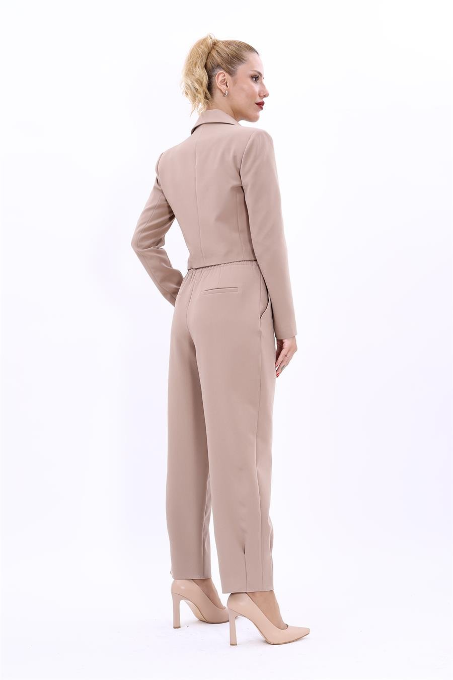 Erkek Yaka Kuruvaze Kısa Ceket & Paçası Pileli Pantolon-Taş Önder Özsoy 1048532 Mini Blazer Ceket & Pileli Paça Pantolon Takım