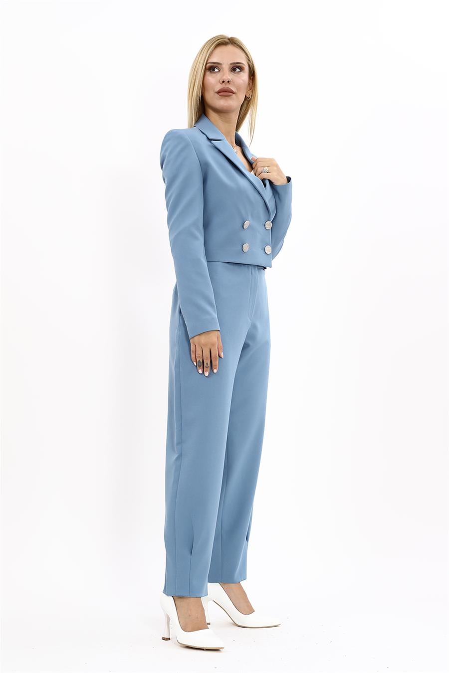 Erkek Yaka Kuruvaze Kısa Ceket & Paçası Pileli Pantolon-Deniz Önder Özsoy 1048532 Mini Blazer Ceket & Pileli Paça Pantolon Takım
