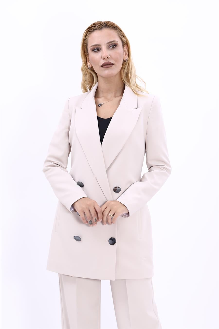 Erkek Yaka Kuruvaze Uzun Ceket-Bej Önder Özsoy 1066100 Uzun Klasik Blazer Ceket