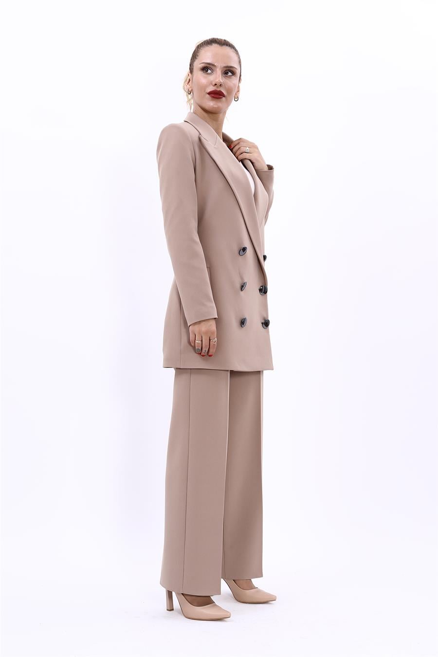 Erkek Yaka Kuruvaze Uzun Ceket & Bol Paça Pantolon-Taş Önder Özsoy 1066520 Uzun Klasik Blazer Ceket & Bol Paça Pantolon Takım