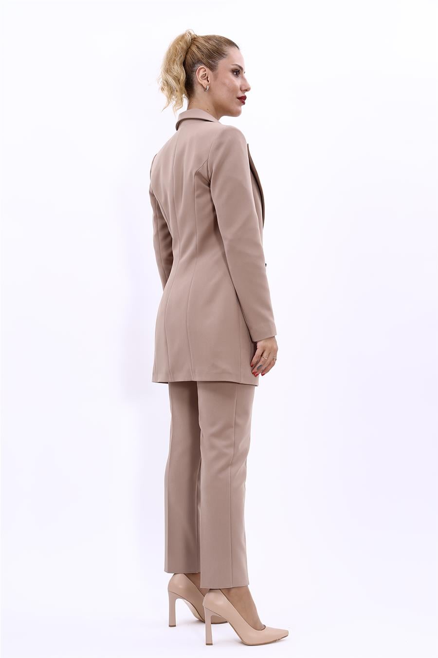 Erkek Yaka Kuruvaze Uzun Ceket & Dar Paça Pantolon-Taş Önder Özsoy 1066510 Uzun Klasik Blazer Ceket & Boru Paça Pantolon Takım