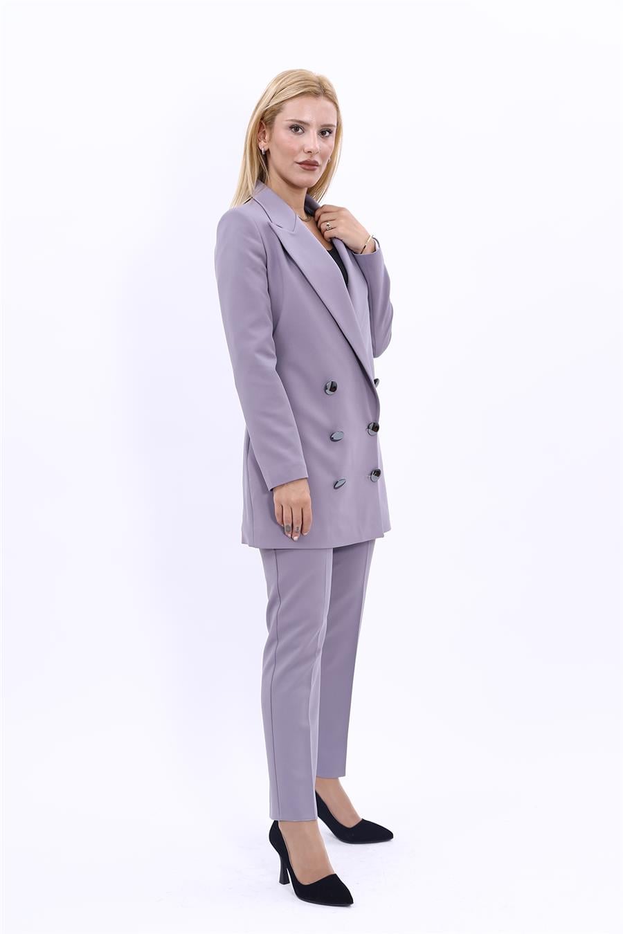 Erkek Yaka Kuruvaze Uzun Ceket & Dar Paça Pantolon-Antrasit Önder Özsoy 1066510 Uzun Klasik Blazer Ceket & Boru Paça Pantolon Takım