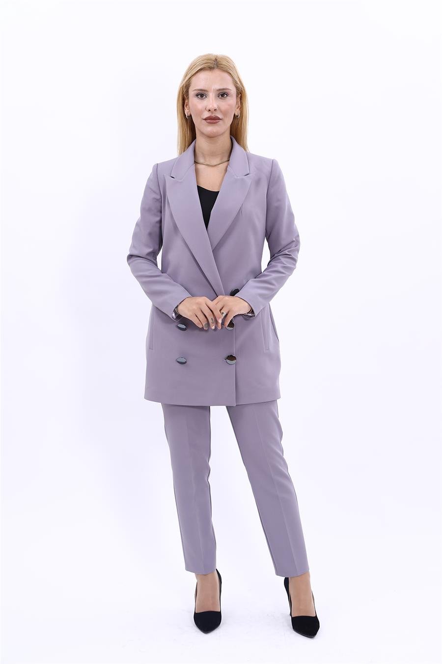 Erkek Yaka Kuruvaze Uzun Ceket & Dar Paça Pantolon-Antrasit Önder Özsoy 1066510 Uzun Klasik Blazer Ceket & Boru Paça Pantolon Takım