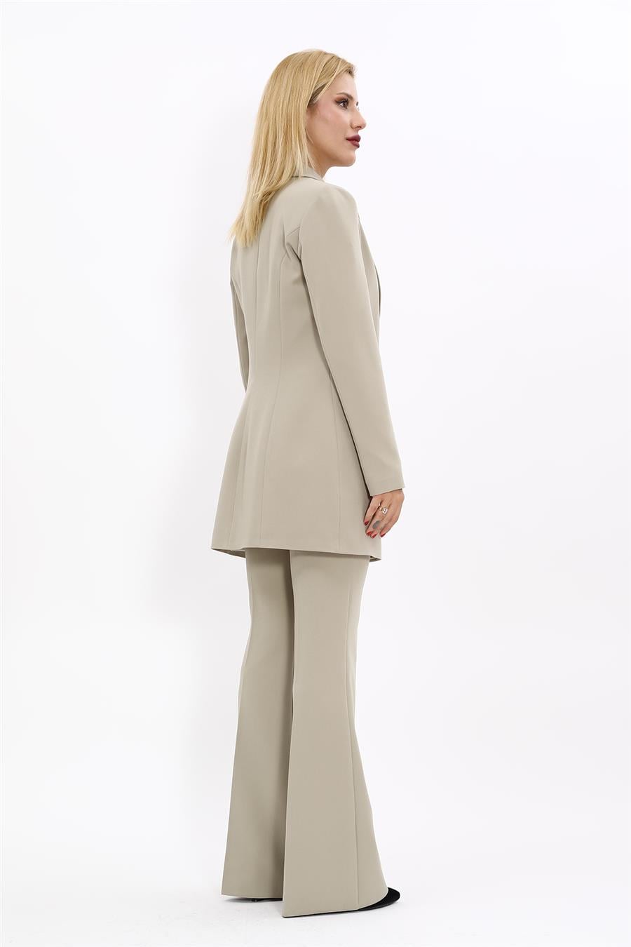 Erkek Yaka Kuruvaze Uzun Ceket & İspanyol Paça Pantolon-Bambu Önder Özsoy 1066530 Uzun Klasik Blazer Ceket & İspanyol  Paça Pantolon Takım