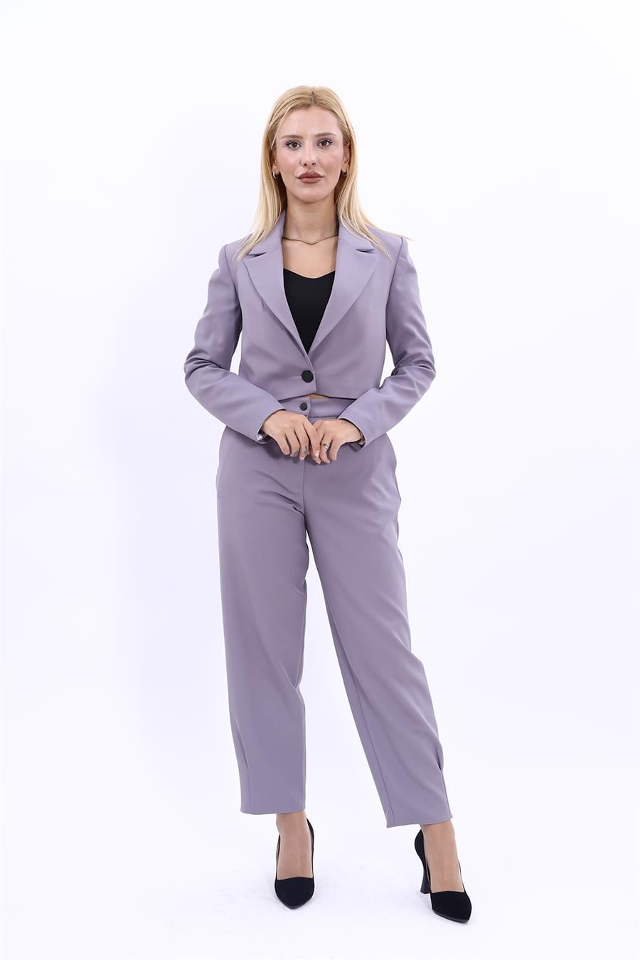 Erkek Yaka Tek Düğmeli Kısa Ceket & Paçası Pileli Pantolon-Antrasit Önder Özsoy 1073532 Tek Düğme Mini Ceket & Pileli Paça Pantolon Takım