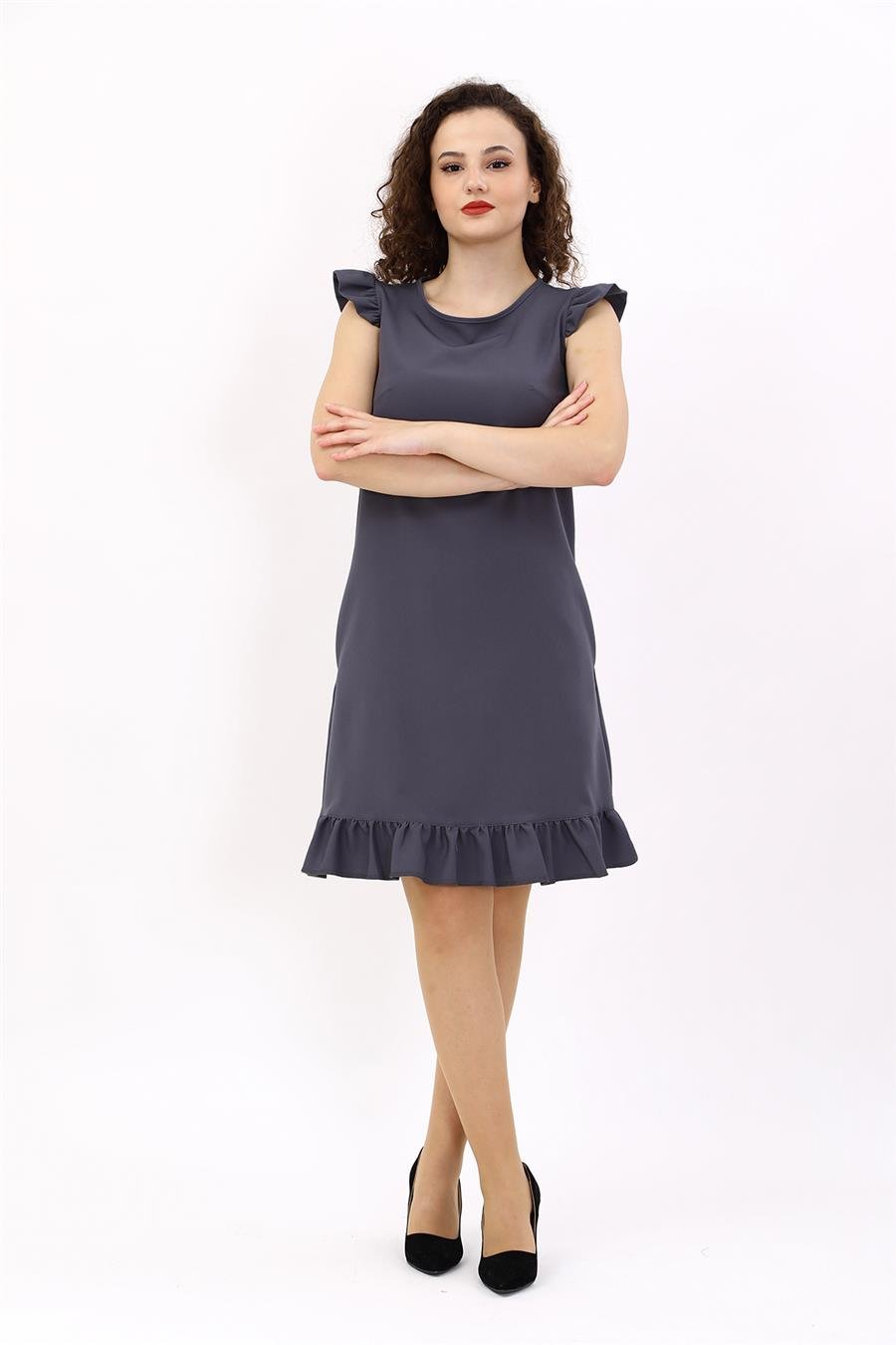 Fırfırlı Elbise-Füme Önder Özsoy 9011100 Fırfırlı Elbise