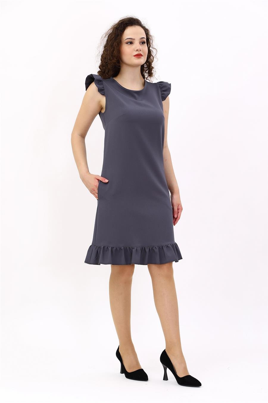 Fırfırlı Elbise-Füme Önder Özsoy 9011100 Fırfırlı Elbise