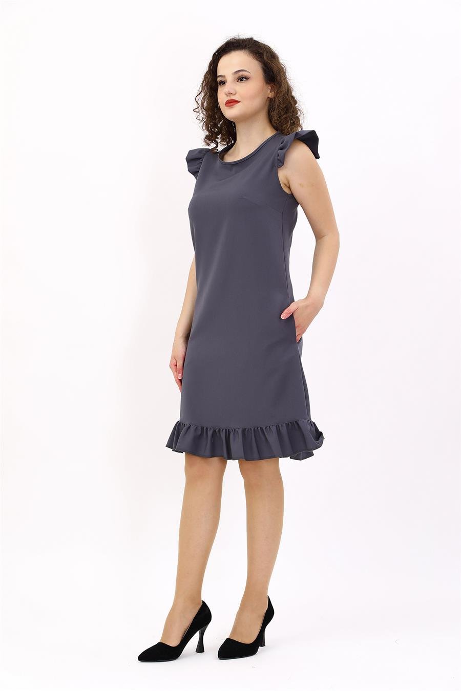 Fırfırlı Elbise-Füme Önder Özsoy 9011100 Fırfırlı Elbise