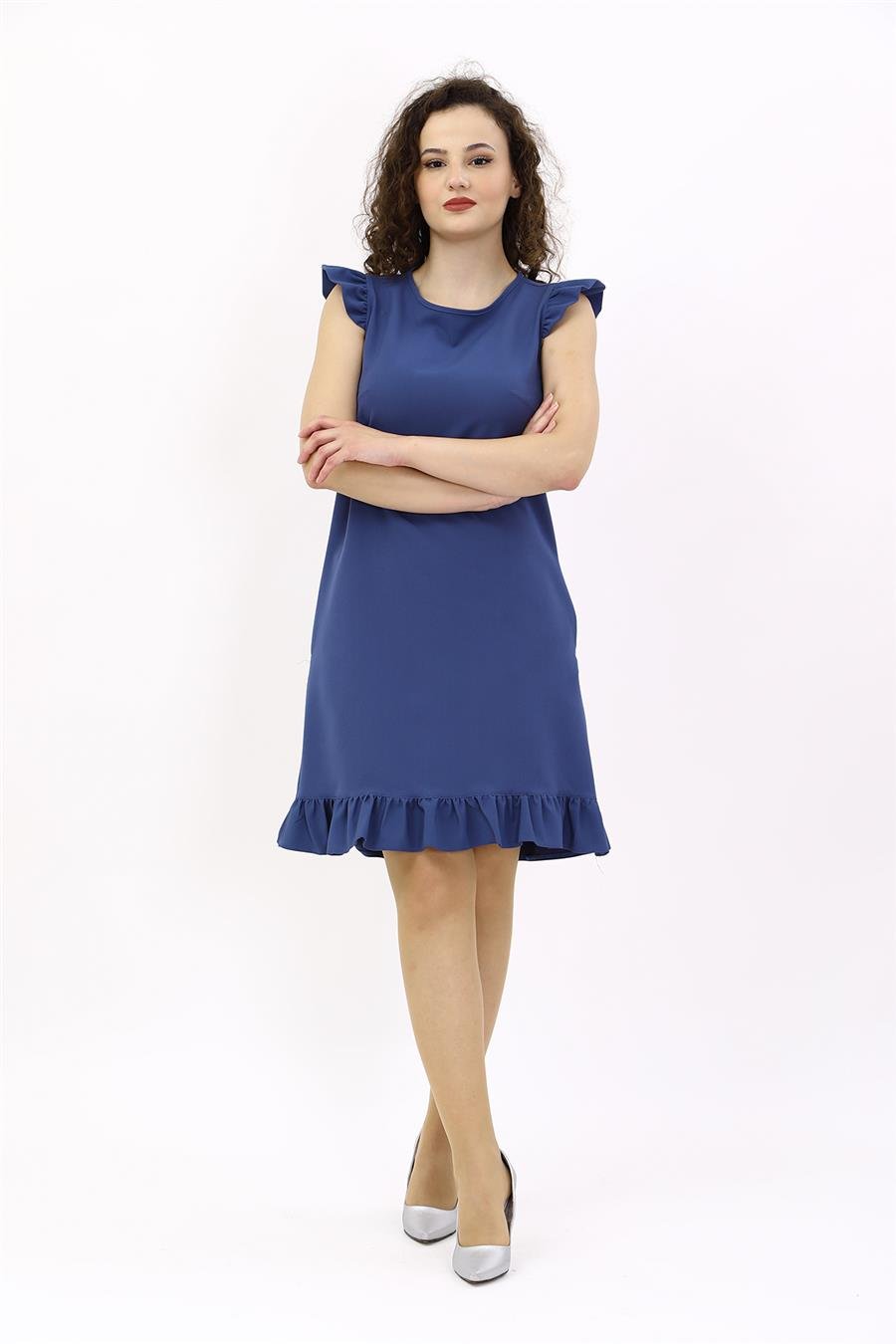 Fırfırlı Elbise-İndigo Önder Özsoy 9011100 Fırfırlı Elbise