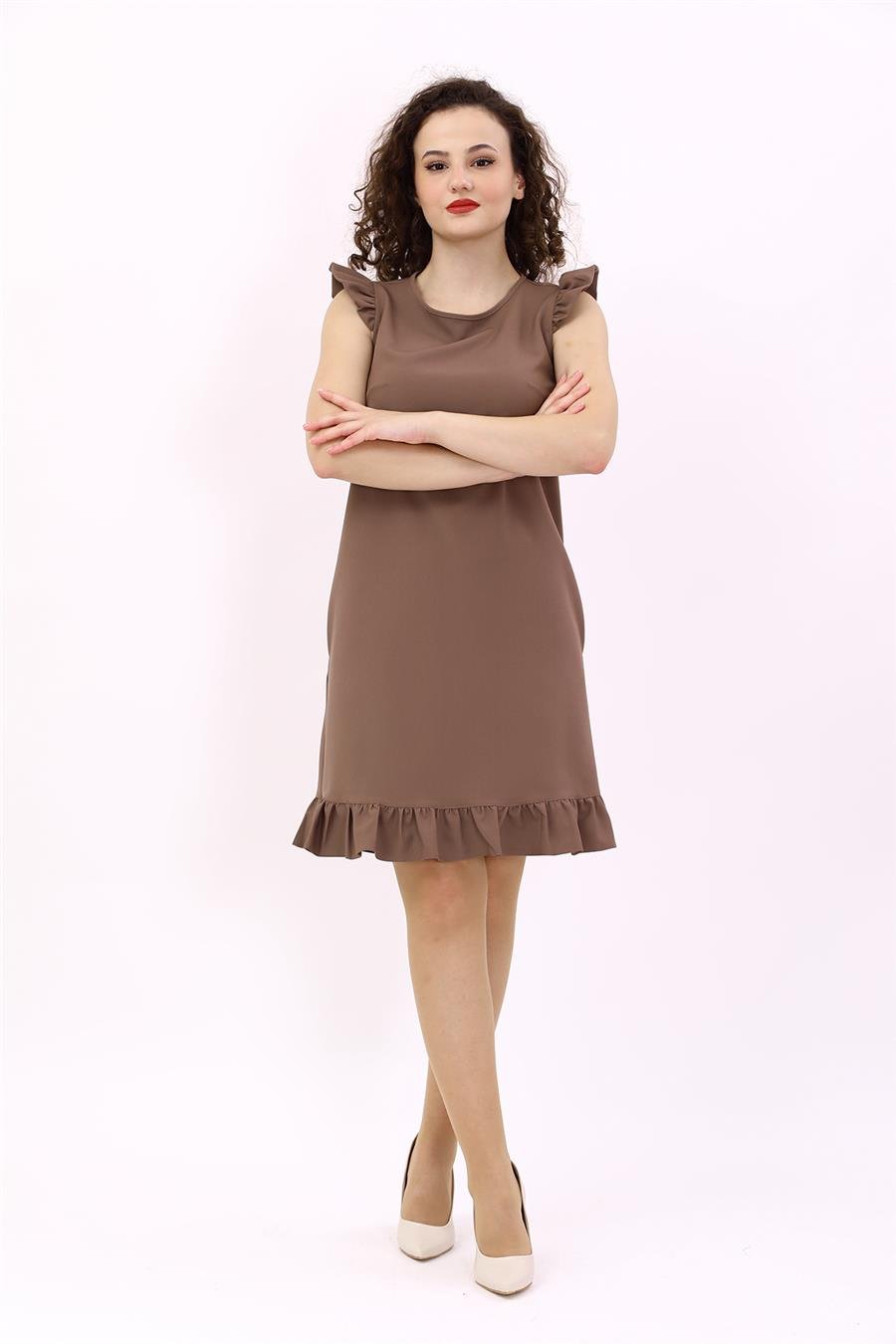 Fırfırlı Elbise-Kestane Önder Özsoy 9011100 Fırfırlı Elbise