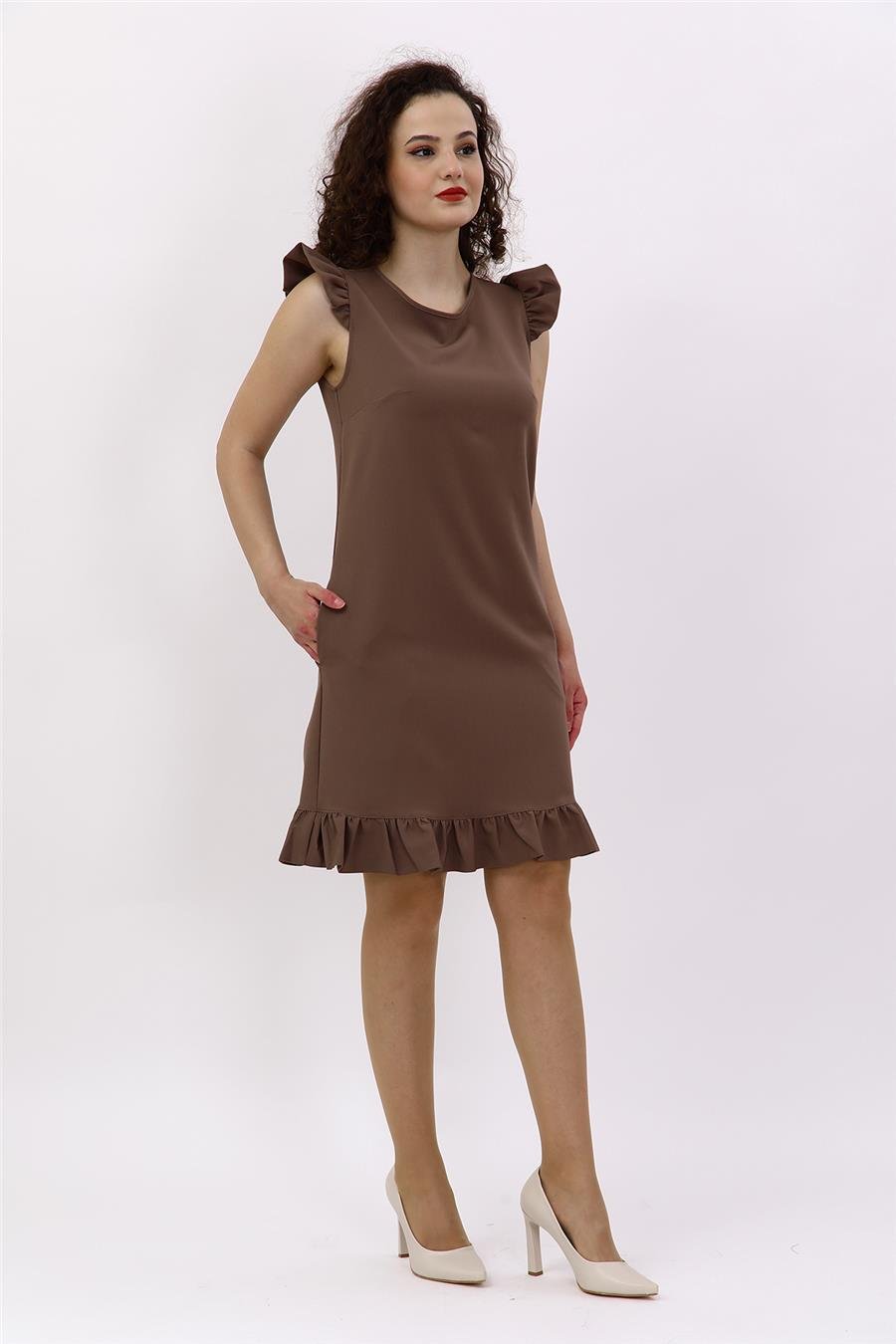 Fırfırlı Elbise-Kestane Önder Özsoy 9011100 Fırfırlı Elbise