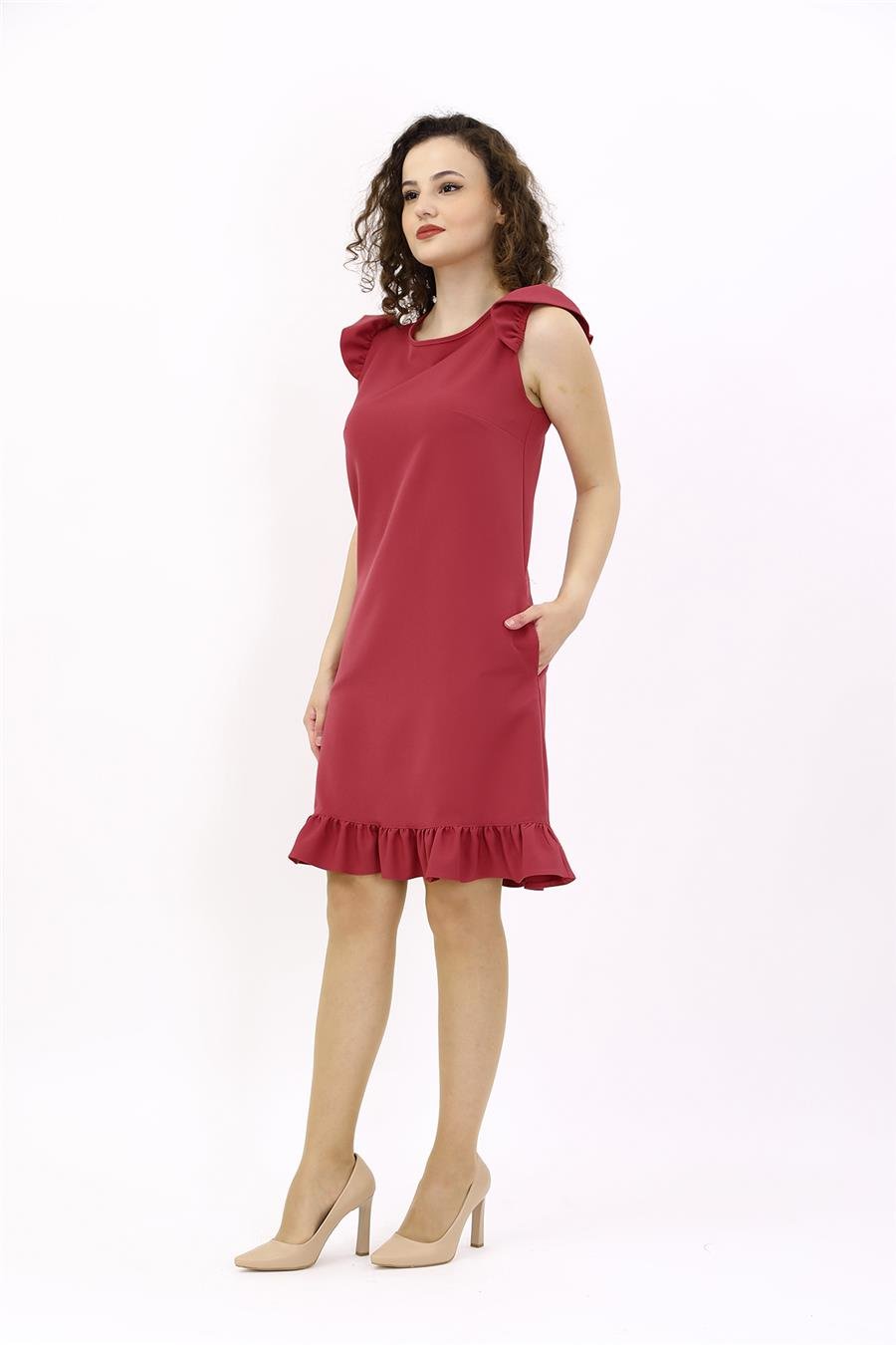 Fırfırlı Elbise-Kiremit Önder Özsoy 9011100 Fırfırlı Elbise