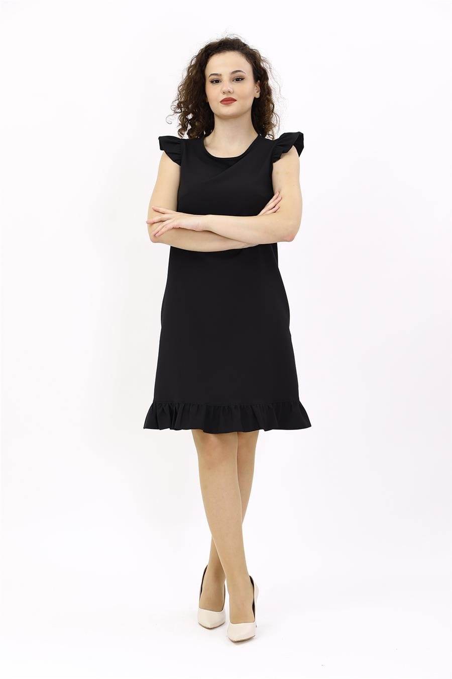 Fırfırlı Elbise-Siyah Önder Özsoy 9011100 Fırfırlı Elbise